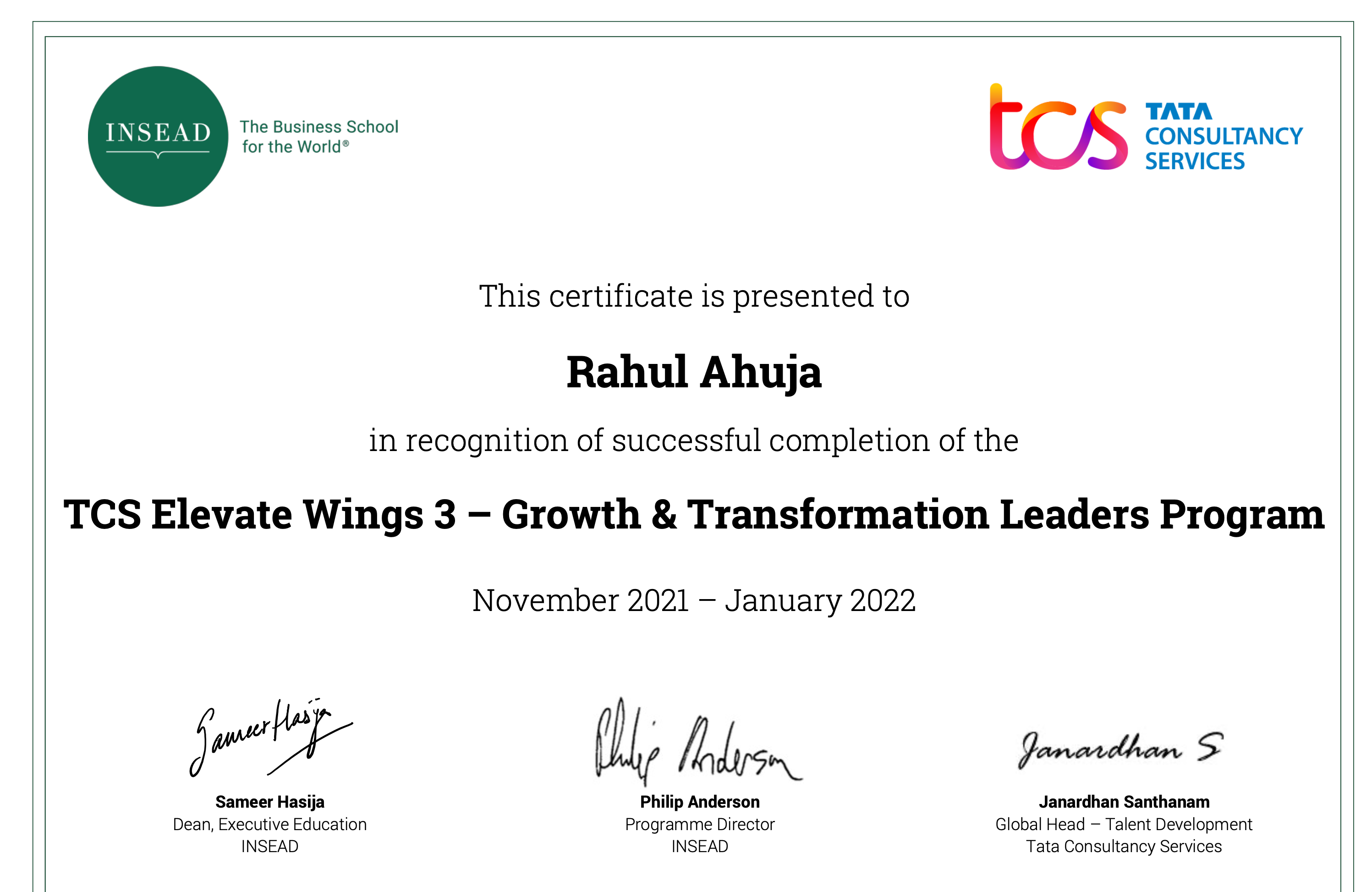 INSEAD Certificate